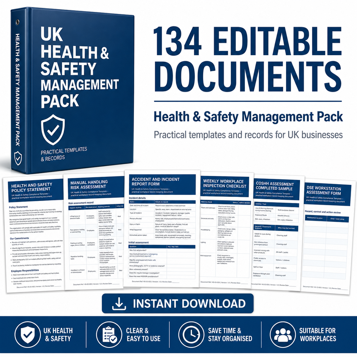Health & Safety Template Pack – Editable Risk Assessments, Checklists & Records