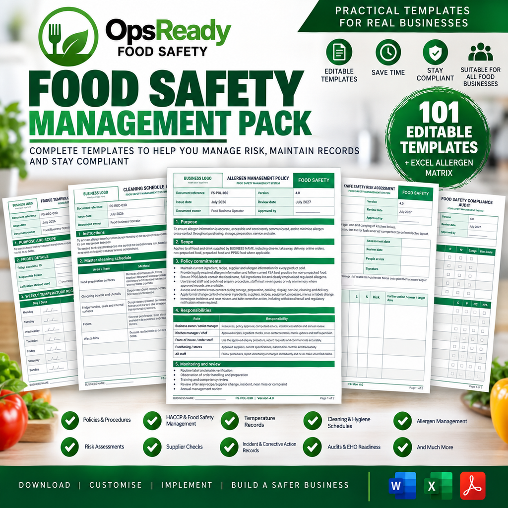 UK Food Safety Management System Pack – Editable HACCP Documents & Allergen Matrix