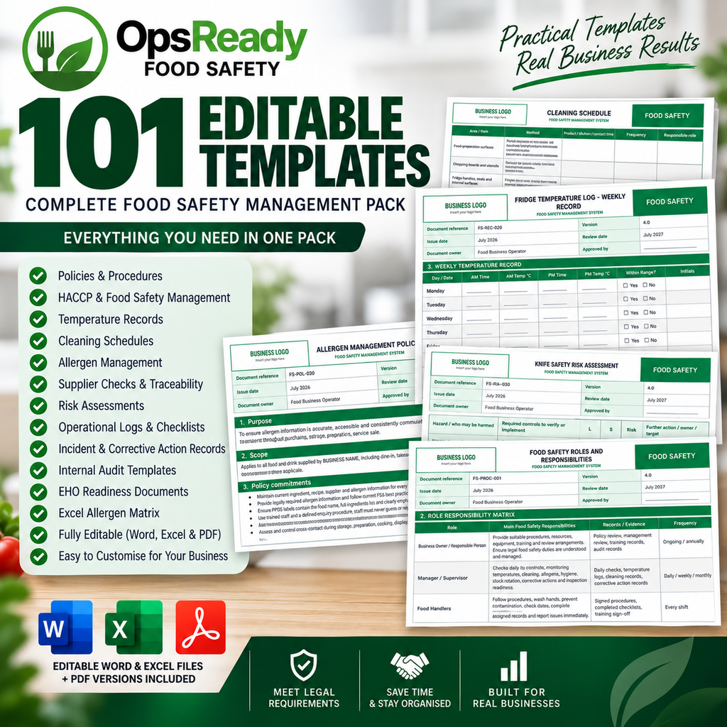UK Food Safety Management System Pack – Editable HACCP Documents & Allergen Matrix