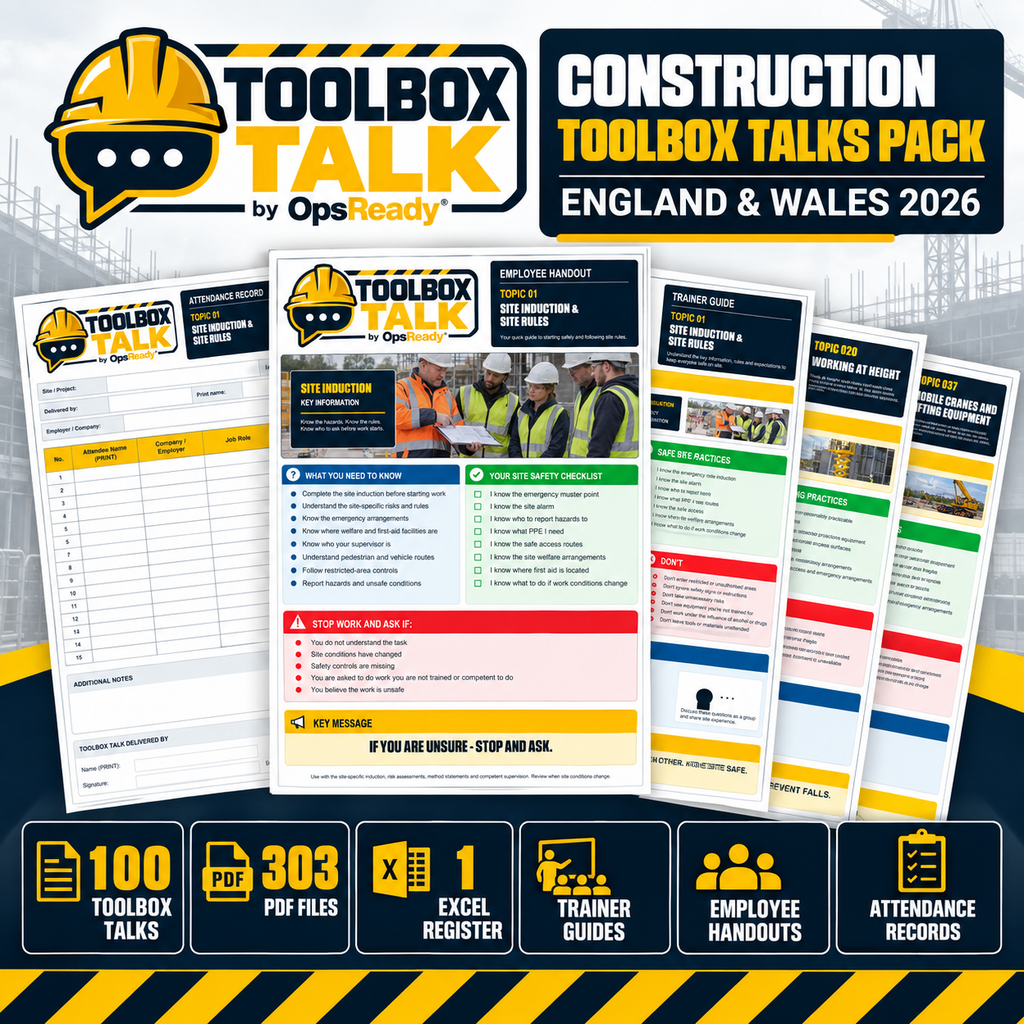 Construction Toolbox Talks Pack – 100 Talks | England & Wales 2026