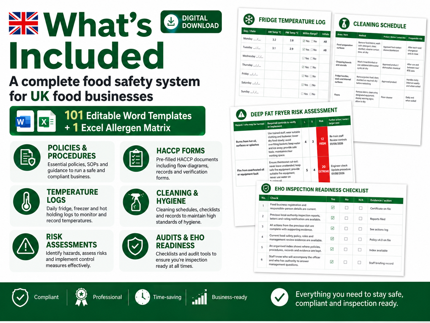 UK Food Safety Management Pack – Editable Templates, Printable Logs & Compliance Records