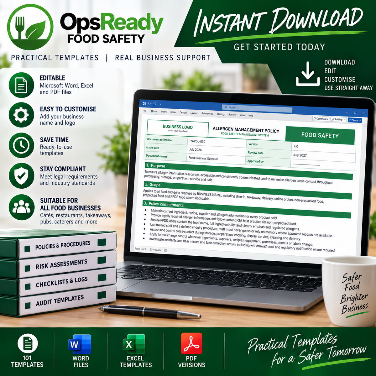 UK Food Safety Management System Pack – Editable HACCP Documents & Allergen Matrix