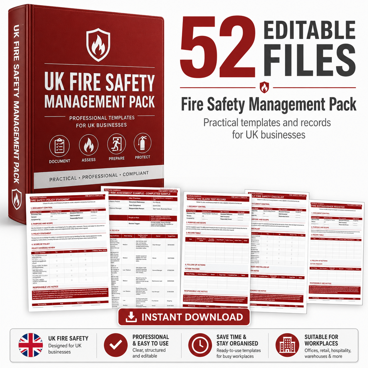 Fire Safety Record Folder – Editable Templates, Printable Logs & Digital Download