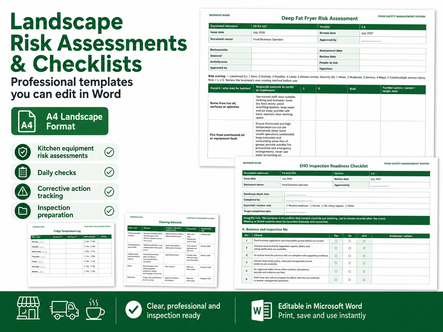 UK Food Safety Management Pack – Editable Templates, Printable Logs & Compliance Records