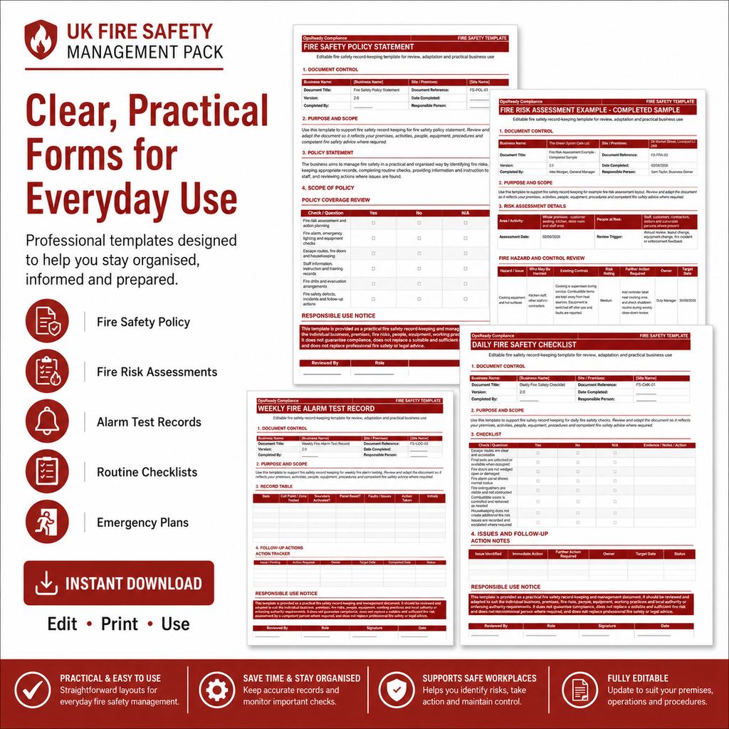 Fire Safety Record Folder – Editable Templates, Printable Logs & Digital Download