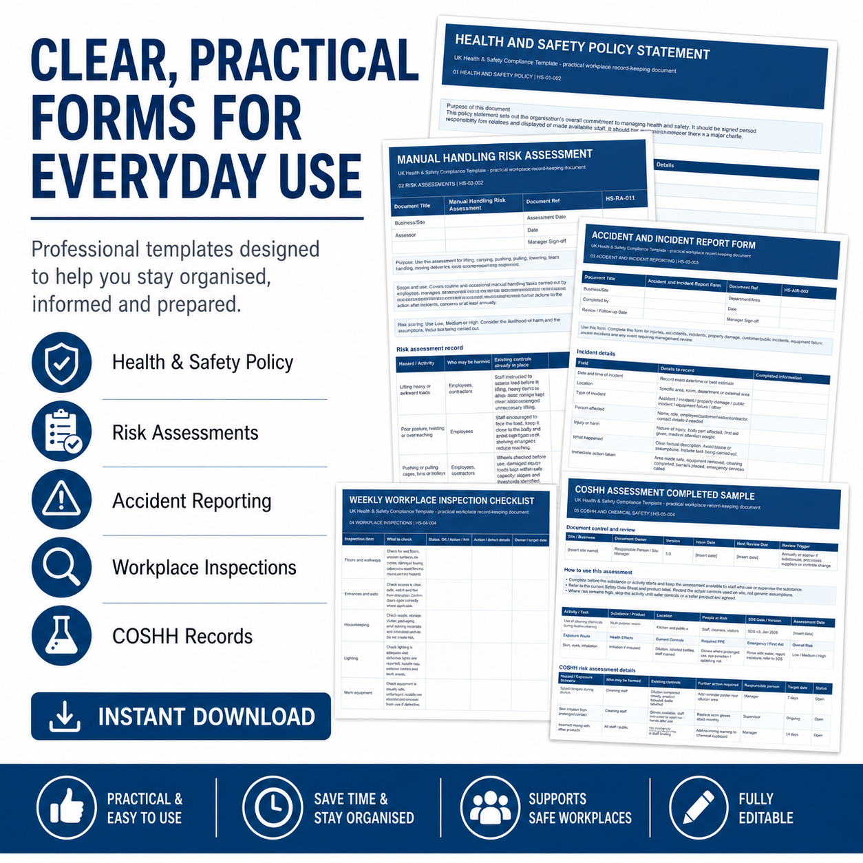 Health & Safety Template Pack – Editable Risk Assessments, Checklists & Records