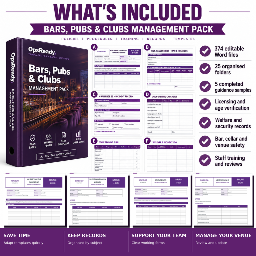 Contents of the Bars, Pubs and Clubs pack: 374 Word files in 25 folders