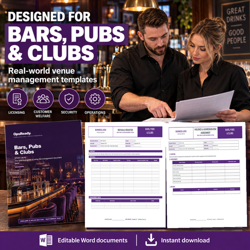 Bars, Pubs and Clubs venue management templates and document previews