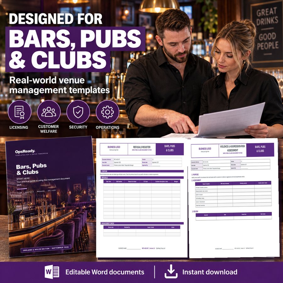 Bars, Pubs & Clubs Management Packs | Licensing England & Wales