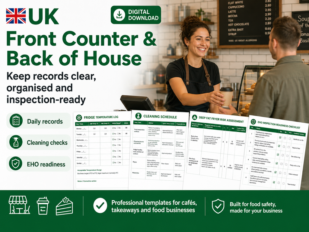 UK Food Safety Management Pack – Editable Templates, Printable Logs & Compliance Records