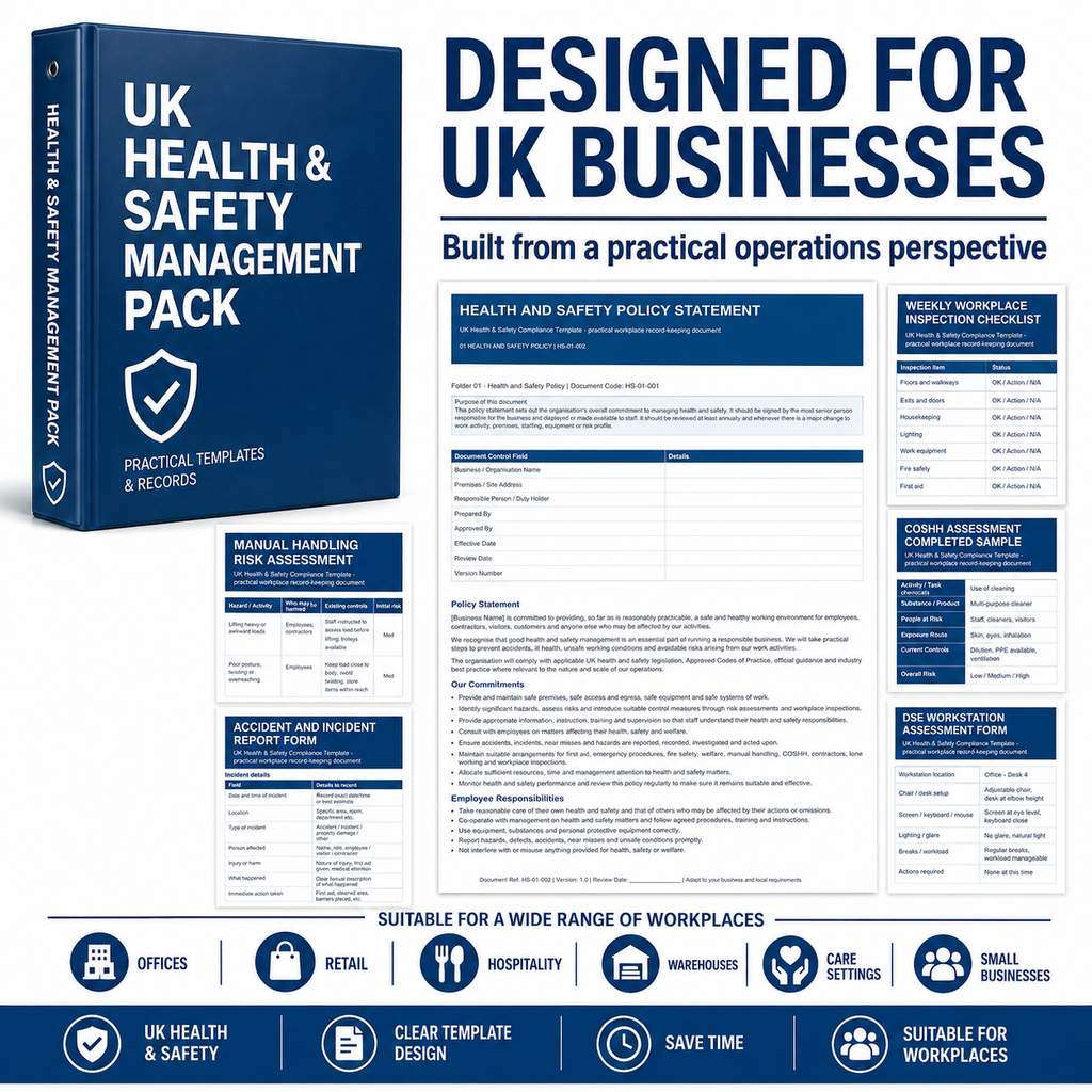 Health & Safety Template Pack – Editable Risk Assessments, Checklists & Records
