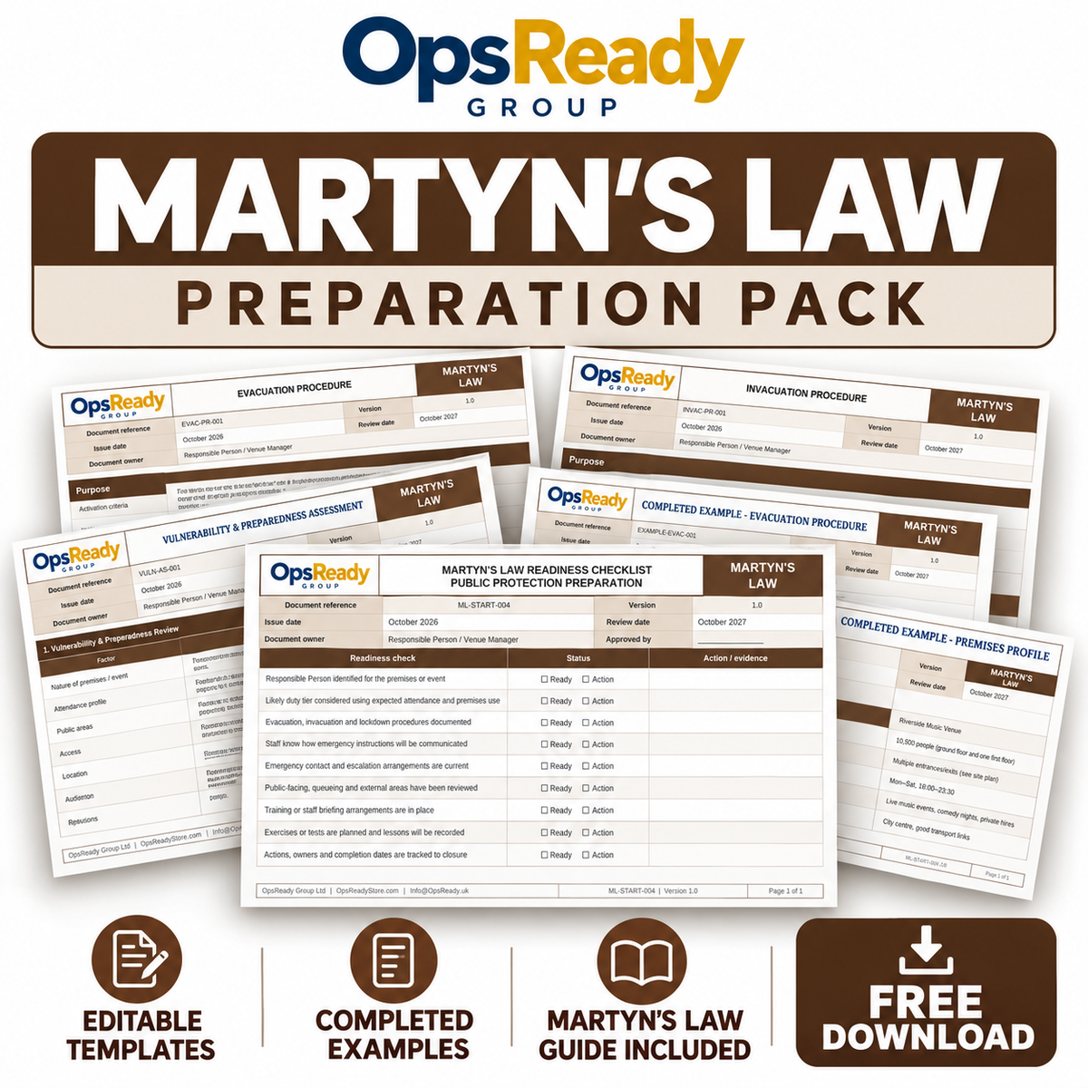 Martyn’s Law Preparation Pack – Editable Templates, Completed Examples & Guidance – FREE Digital Download